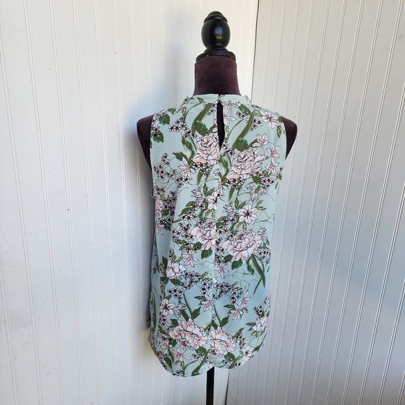 LOFT Women’s Floral Print Blue Keyhole Front Open Back Tie Sleeveless Blouse S - Picture 7 of 12